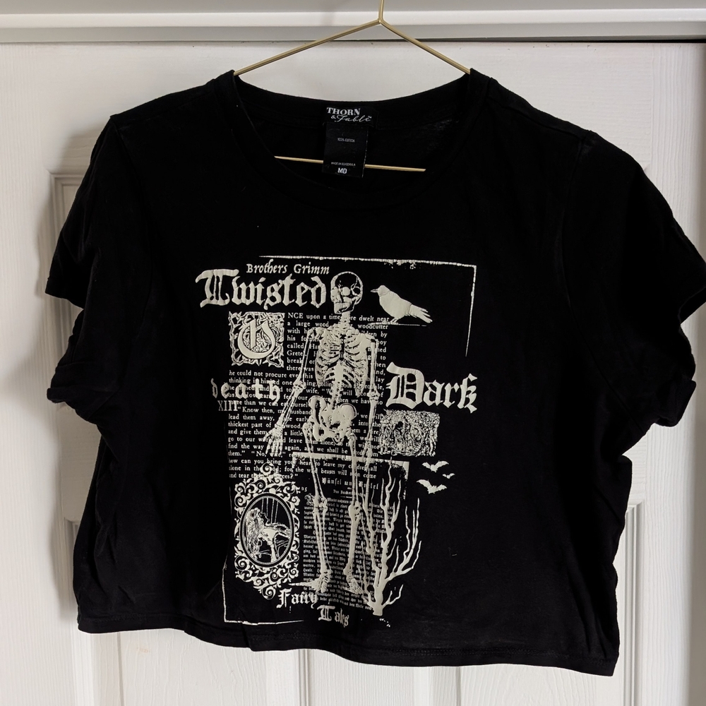 Twisted Dark Black Graphic Crop Top